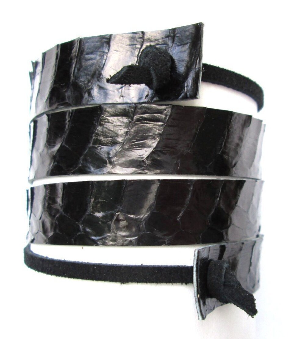 1276 Western Hatband Hat Band Black Snake Skin W Ties New!